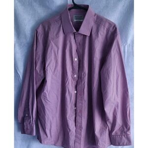 haggar cotton dress shirt Red Blue plaid‎  16 161/2 classic fit